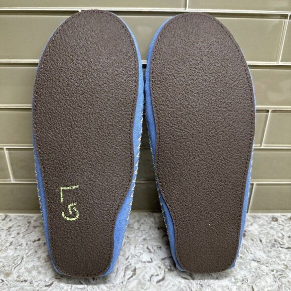 LL Bean Hearthside Sherpa Lined Blue Suede Moccasin Slippers - Picture 8 of 9